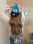 Curved Tri Colored, Turquoise, Black and Cream Mesh Cap.