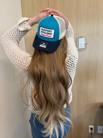Curved Tri Colored, Turquoise, Black and Cream Mesh Cap.