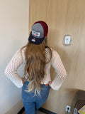 Curved Tri Colored, Grey, Black and Burgundy Mesh Cap